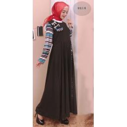 BR15408 - GAMIS SALUR BLUE COMBI HITAM