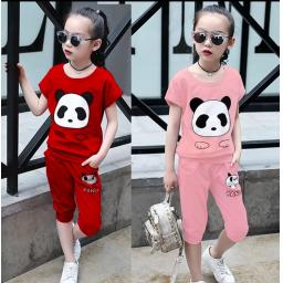 BR17075-2 - PANDA SETELAN ANAK TSHIRT TUMBLR TEE - size L merah