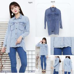 BR17338-1 - KEMEJA JEANS ROMPEL WANITA - light