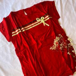 BR19653 - ATASAN PITA MERAH LENGAN PENDEK