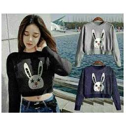 BR20386-1 - CROP TEE RABBIT ABU - hitam