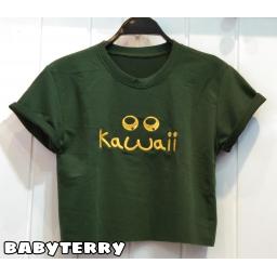 BR21052 - KAOS CROP TEE KAWAII HIJAU ARMY (BABYTERRY)