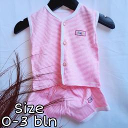 BR21075 - SETELAN BAYI KANCING MOTIF GARIS PINK