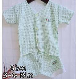 BR21082 - SETELAN BAYI KANCING MOTIF POLKADOT HIJAU