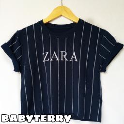 BR21317 - KAOS CROP TEE SALUR ZARA NAVY (BABYTERRY)
