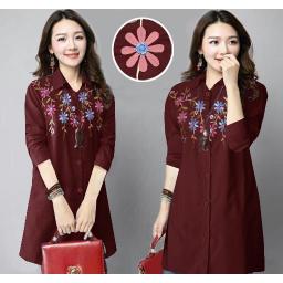 BR21439 - KEMEJA TUNIK FLOWER MAROON