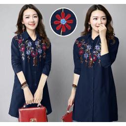 BR21441 - KEMEJA TUNIK FLOWER NAVY