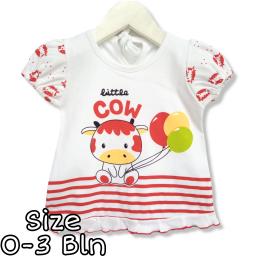 BR21521 - DRESS BAYI LENGAN MOTIF LITTLE COW MERAH