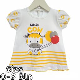 BR21522 - DRESS BAYI lENGAN MOTIF LITTLE COW KUNING
