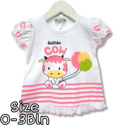 BR21525 - DRESS BAYI LENGAN MOTIF LITTLE COW PINK
