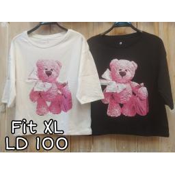 BR22424 - BEAR LENGAN 3/4 TSHIRT TUMBLR TEE SIZE XL - Putih