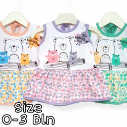BR22642 - DRESS BAYI TANPA LENGAN MOTIF LITTLE BEAR - Peach