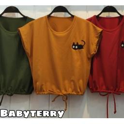 BR22668-1 - KAOS CROP TEE SERUT CAT (BABYTERRY) - Hijau