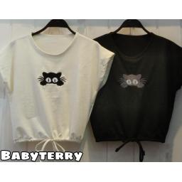 BR22671-1 - KAOS CROP TEE SERUT CAT (BABYTERRY) - Putih