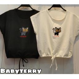 BR22672-2 - KAOS CROP TEE SERUT CAT (BABYTERRY) - Putih