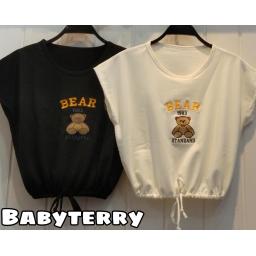 BR22674-1 - KAOS CROP TEE SERUT BEAR (BABYTERRY) - Hitam