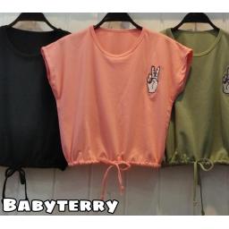 BR22685-2 - KAOS CROP TEE SERUT PEACE (BABYTERRY) - Peach