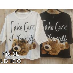 BR22698 - TAKE CARE OF YOURSELF BEAR LENGAN 3/4 TSHIRT TUMBLR TEE SIZE XL - Putih