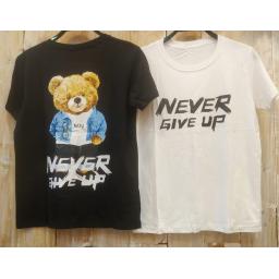 BR22709 - NEVER GIVE UP BEAR TSHIRT TUMBLR TEE - Hitam