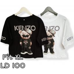 BR22714 - KENZ BEAR LENGAN 3/4 TSHIRT TUMBLR TEE SIZE XL - pUTIH