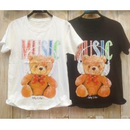 BR22747 - BEAR MUSIC TSHIRT TUMBLR TEE - Putih