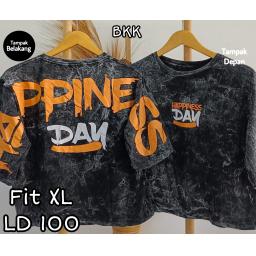 BR22770 - HAPPINESS DAY LENGAN 3/4 IMPORT TSHIRT TUMBLR TEE HITAM SIZE XL