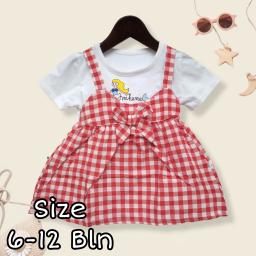 BR22775 - DRESS BAYI MOTIF KOTAK-KOTAK MERAH