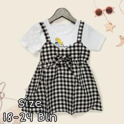 BR22777 - DRESS BAYI MOTIF KOTAK-KOTAK HITAM PDM