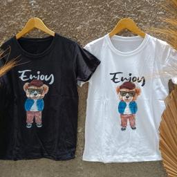 BR22817-1 - ENJOY BEAR TSHIRT TUMBLR TEE - Hitam