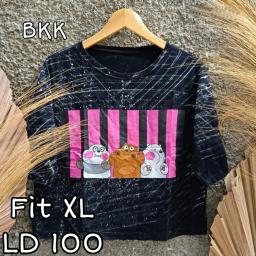 BR22878 - PANDA LENGAN 3/4 IMPORT TSHIRT TUMBLR TEE HITAM SIZE XL