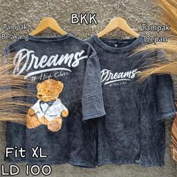 BR23007 - DREAMS BEAR LENGAN 7/8 IMPORT BKK TSHIRT TUMBLR TEE HITAM SIZE XL