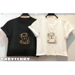 BR23163 - KAOS CROP TEE DOG (BABYTERRY) - Hitam