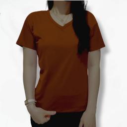 BR23691 - KAOS POLOS LEHER V CINNAMON LENGAN PENDEK - L