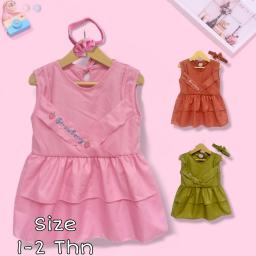 BR23740 - DRESS ANAK MOTIF STRAWBERRY TANPA LENGAN - Pink