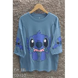 BR23776 - STITCH TSHIRT BIRU DENIM TUMBLR TEE LENGAN 7/8 SIZE 3XL