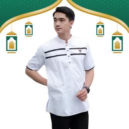 BR23968 - BAJU KOKO KURTA LENGAN PENDEK WARNA PUTIH - Size L