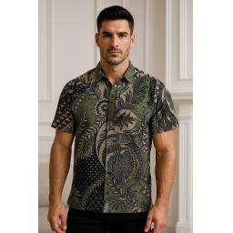 BR23997 - KEMEJA PRIA BATIK HIJAU LENGAN PENDEK - Size L
