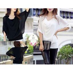 BR04507-2 - C15914 B&W BLOUSE INFINITY BATWING (SV COLLECTION) - HITAM