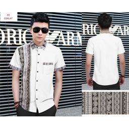 BR15266 - KEMEJA PRIA MAN 05 PUTIH COMBI COKLAT