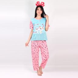 BR18259 - SETELAN BABYDOLL SWEET LOVE BIRU COMBI PEACH
