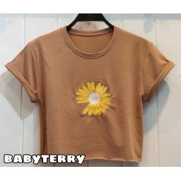 BR21048 - KAOS CROP TEE FLOWER MOCCA (BABYTERRY)