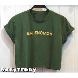 BR21090 - KAOS CROP TEE BALENCIAGA HIJAU ARMY (BABYTERRY)