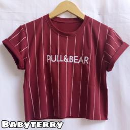 BR21102 - KAOS CROP TEE SALUR PULL & BEAR MAROON (BABYTERRY)