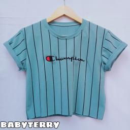 BR21106 - KAOS CROP TEE SALUR CHAMPION BIRU (BABYTERRY)