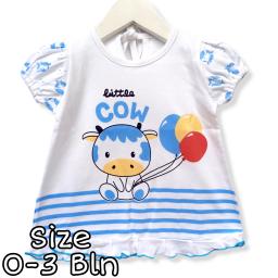 BR21524 - DRESS BAYI LENGAN MOTIF LITTLE COW BIRU