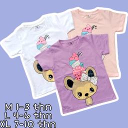 BR21596 - BEAR CUPCAKE KAOS ANAK TSHIRT TUMBLR TEE - Size M Lilac