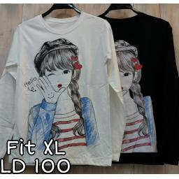 BR21625 - HELLO TSHIRT TUMBLR TEE LENGAN PANJANG SIZE XL - Putih