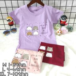 BR21726-3 - BARE BEARS KAOS ANAK TSHIRT TUMBLR TEE - Size M Pink