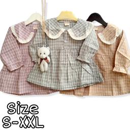 BR21918-2 - DRESS BAYI LENGAN PANJANG MOTIF KOTAK - Size S Hijau Pastel