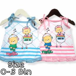 BR22233 - DRESS BAYI LENGAN TALI MOTIF BEAR MUSIC - Biru